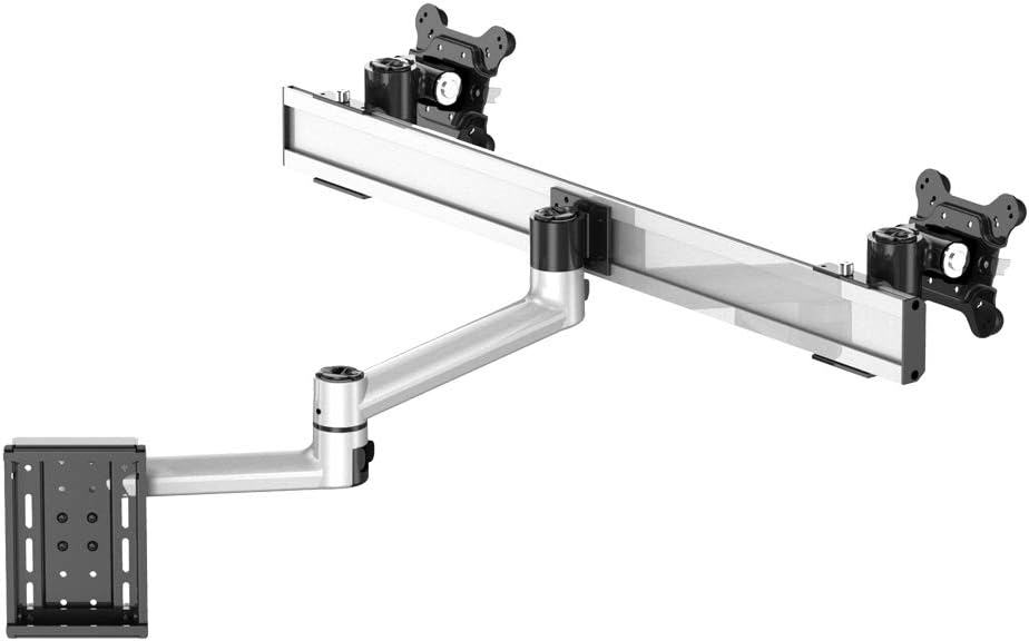 Dual Monitor Slatwall Mount with Cross Bar and Dual Swivel Arm for Compatible Apple Displays