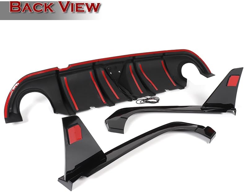 Stay-Tuned Rear Bumper Diffuser Spoiler Lip W/LED Brake Light Compatible with 2014-2017 Infiniti Q50, Auto Body Kit Replacement Parts, Car Mods Exterior Accessories (Painted Black/Red LED)