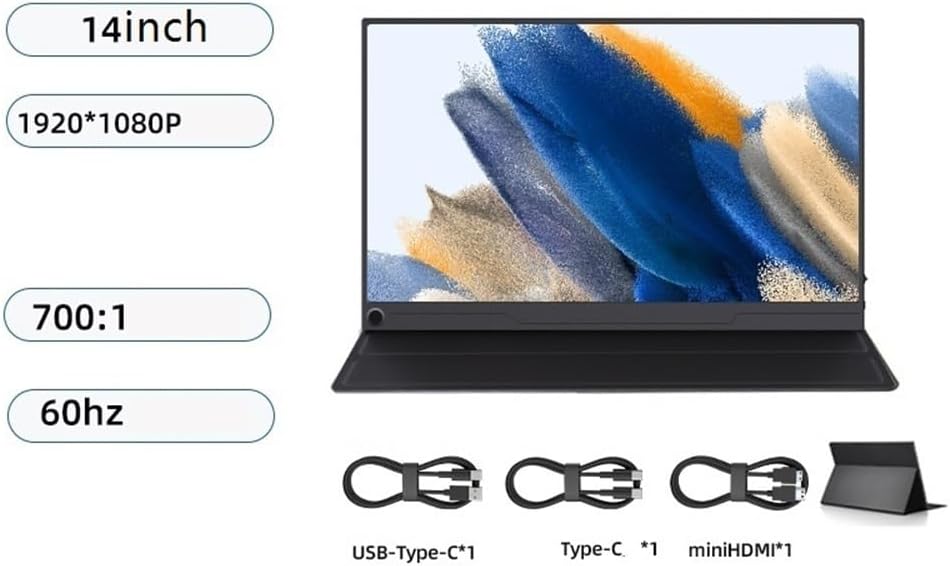 Portable Monitor for Laptop 14-inch HD1080P Portable Monitor Suitable for Laptops Game Consoles External Screen, 60Hz Portable Gaming Monitor