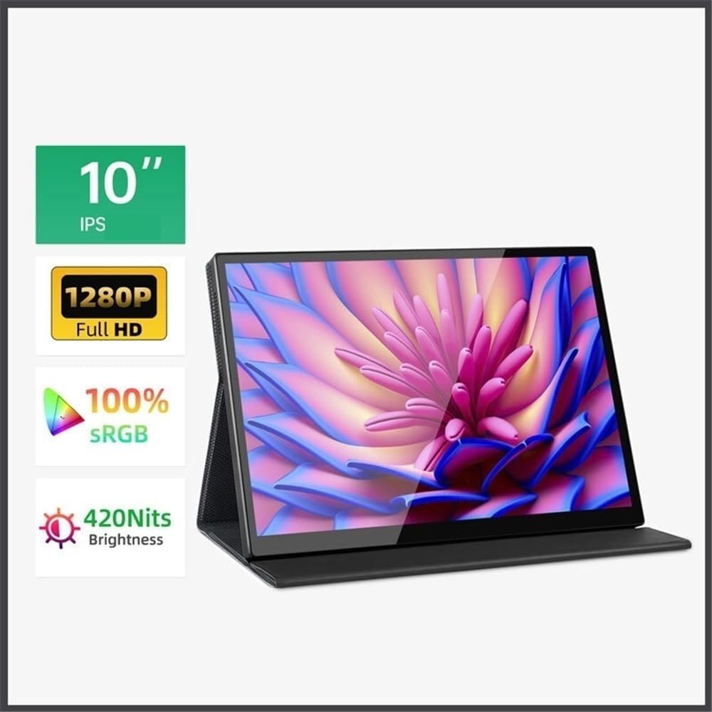 Portable Monitor for Laptop 10'60Hz IPS Portable Monitor Full HD Flicker Free, Blue Light Filter, Kickstand, USB-C Power Delivery Portable Gaming Monitor
