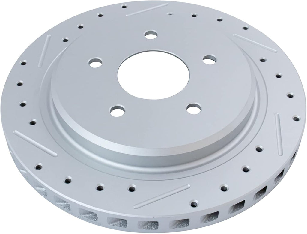 TRQ Performance Front Rear Brake Rotor Set G Coated Vented Drilled Slotted Compatible with 1997-2004 Chevrolet Corvette 2004 2004-2009 Cadillac XLR