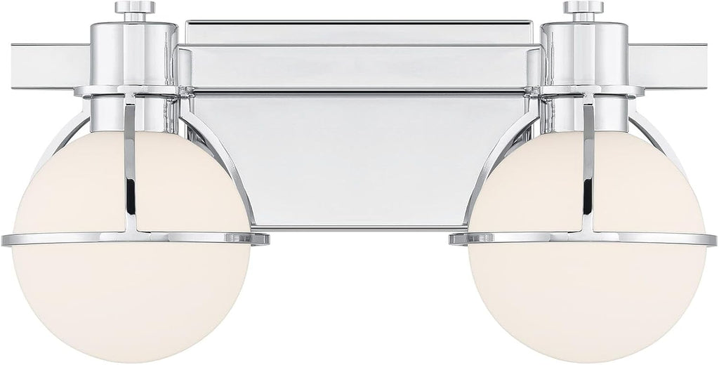 Savoy House 8-1060-2-11 Pierce Vintage Industrial Opal Glass Bathroom Vanity Wall Light, 2-Light 120 Total Watts, 8' H x 16' W, Chrome