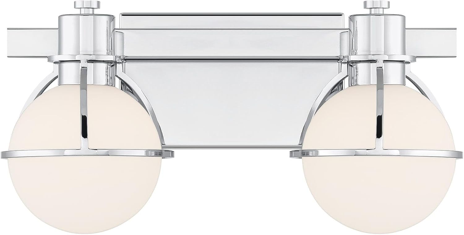 Savoy House 8-1060-2-11 Pierce Vintage Industrial Opal Glass Bathroom Vanity Wall Light, 2-Light 120 Total Watts, 8' H x 16' W, Chrome