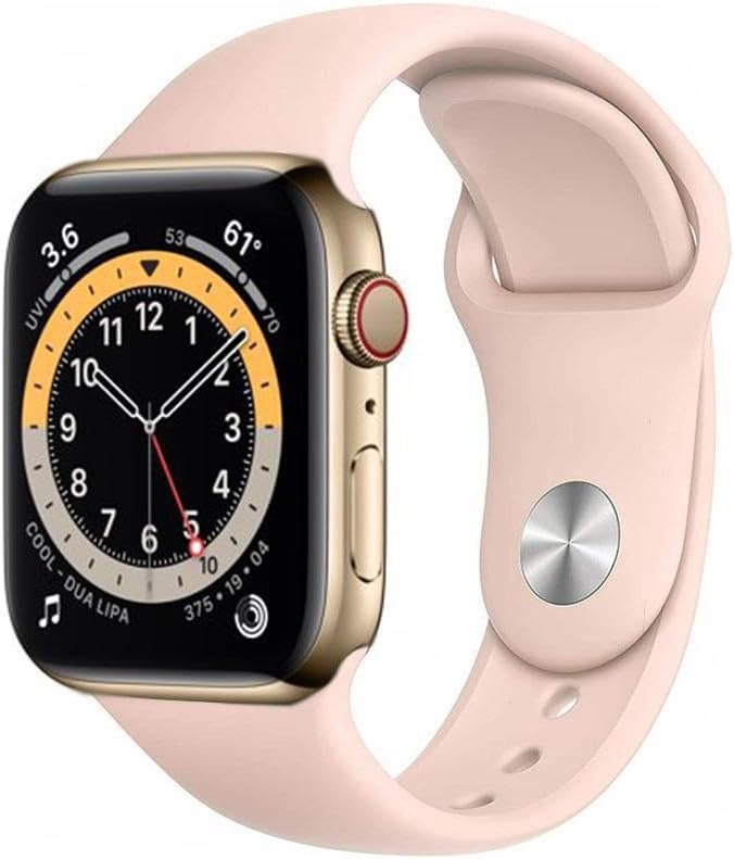 Apple Watch Series 6 (GPS + Cellular, 44mm) Gold Stainless Steel Case with Pink Sport Band (Renewed)