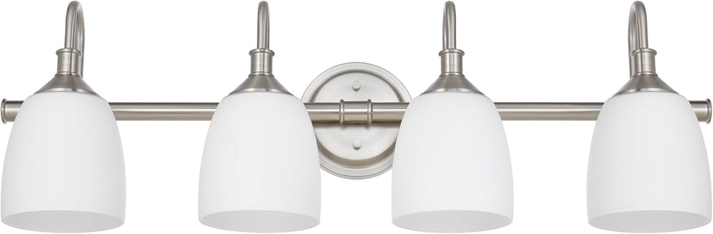 4-Light Bathroom Vanity Light Fixtures Over Mirror, Vintage Vanity Lights for Living Room, Milk White Glass Shades, Standard E26 Base, Brushed Nickel