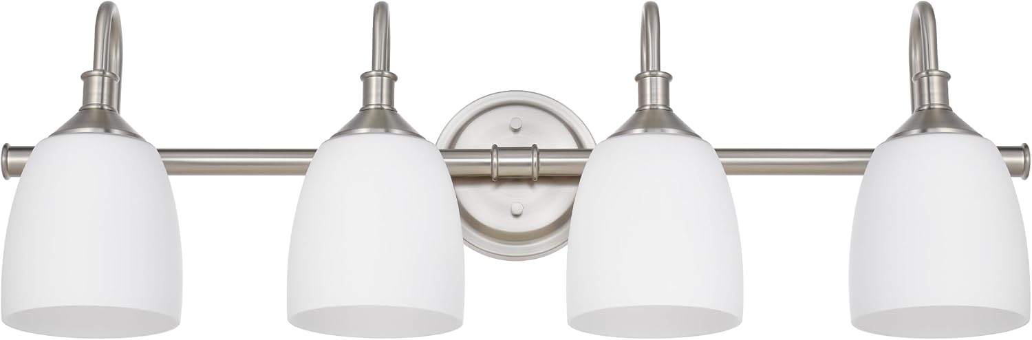 4-Light Bathroom Vanity Light Fixtures Over Mirror, Vintage Vanity Lights for Living Room, Milk White Glass Shades, Standard E26 Base, Brushed Nickel
