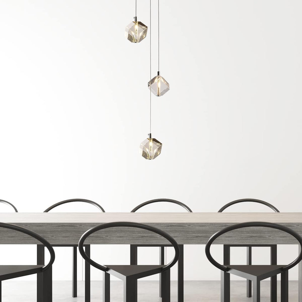 3 Lights Pendant Lighting, Chrome Cluster Pendant Light Fixture for Kitchen Island, Modern Small Cube Pendant Chandelier Hanging Light for Dining Room Bedroom Bathroom
