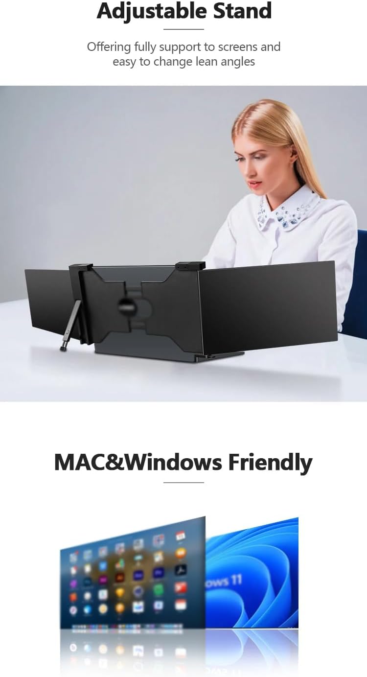 Portable Monitor for Laptop,1080P FHD IPS Workstation 10/12/13 Inch Portable Tri-Screen for Laptop (10 inch (13~14 inch))