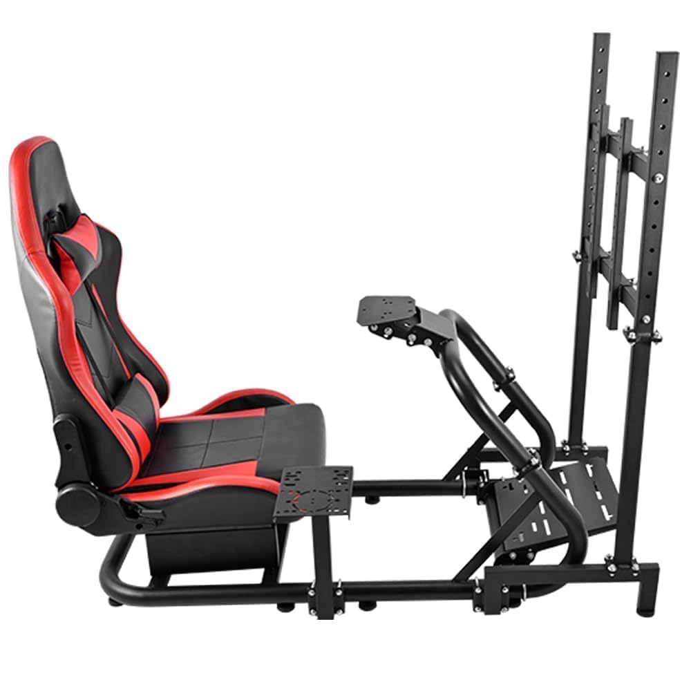 Supllueer Racing Cockpit Stand with Monitor Mount,Racing Wheel Stand with Red Seat Fit for Logitech G25 G27 G29 G920, for Thrustmaster T248, No Steering Wheel Shift Lever Pedal Display