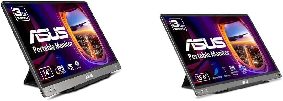 ASUS ZenScreen MB14AC 14' Portable USB Monitor, 1080P Full HD, IPS, USB Type-C, Eye Care & ZenScreen 15.6' 1080P Portable USB Monitor (MB16ACE) - Full HD (1920 x 1080), IPS