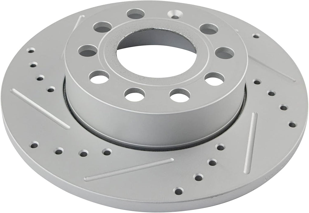 TRQ Performance Front and Rear Brake Rotor Set G Coated Drilled and Slotted Compatible with 2005-2010 Volkswagen Jetta 2008 Rabbit