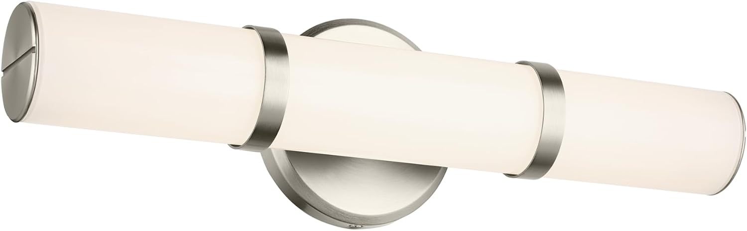 Kichler Rosh 18' LED Bathroom Vanity Light Fixture with White Glass in Brushed Nickel, Modern Minimalist Bath Bar for Mirror, Dimmable (18' W x 5' H), 55187NILED