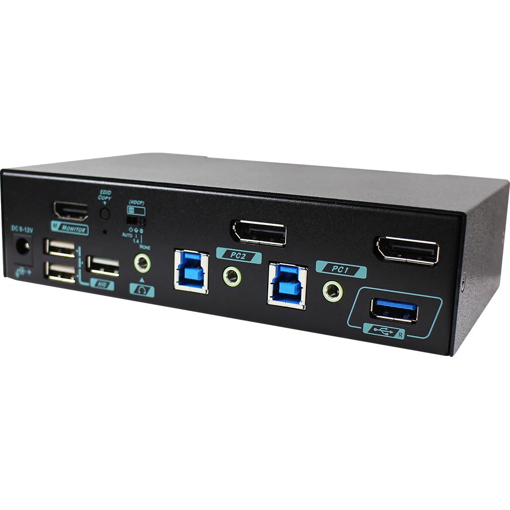 Displayport 1.2 & HDMI 2.0 KVM for 2 Computers 1 Monitor, 4K@60Hz, HDR10, HDCP 2.2/1.4 Compliance, USB 3.2 Gen 1, EDID Management, Auto/Manual Scan, Hotkey Control, Push Buttons, PKABM-G3112