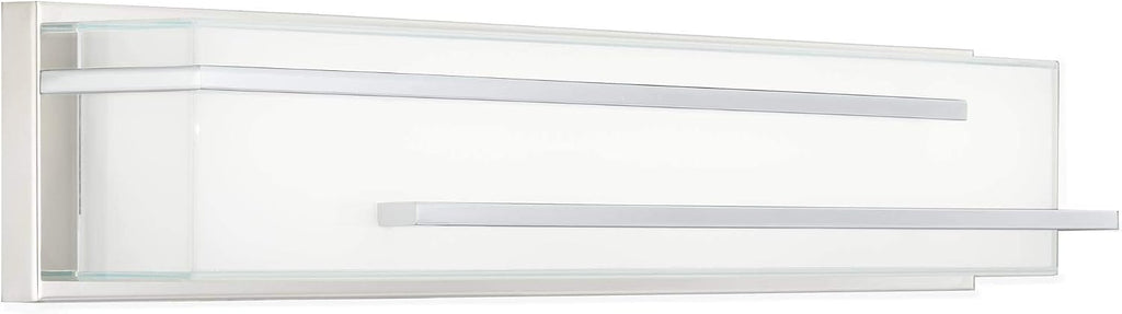 Possini Euro Design Jada Modern Wall Mount Light LED Chrome Silver Hardwired 26 1/4' Wide Light Bar Fixture Rectangular White Glass Shade for Bathroom Vanity Mirror House Home Room Decor