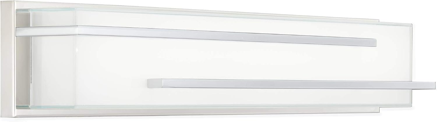 Possini Euro Design Jada Modern Wall Mount Light LED Chrome Silver Hardwired 26 1/4' Wide Light Bar Fixture Rectangular White Glass Shade for Bathroom Vanity Mirror House Home Room Decor