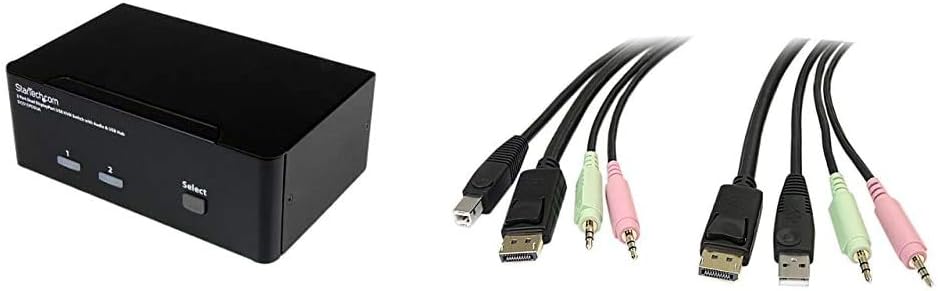 StarTech.com Dual Monitor DisplayPort KVM Switch with 6ft 4-in-1 USB DisplayPort KVM Switch Cable