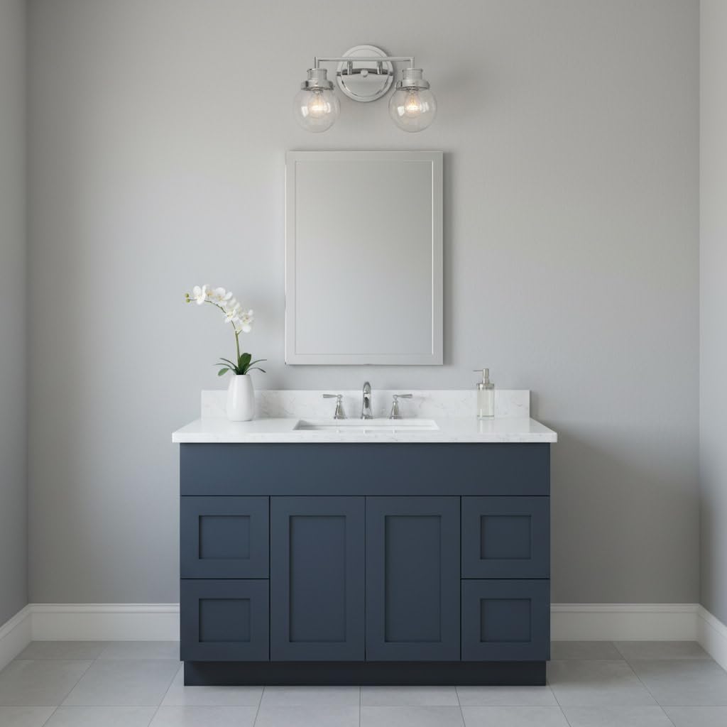 Hinkley Poppy 5932CM Small Two Light Bathroom Vanity Fixture, Mid-Century Modern, Clear Seedy Glass Globe, Chrome