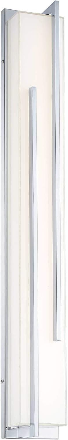 Possini Euro Design Jada Modern Wall Mount Light LED Chrome Silver Hardwired 33 3/4' Wide Light Bar Fixture Rectangular White Glass Shade for Bathroom Vanity Mirror House Home Room Decor