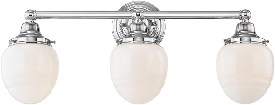 Schoolhouse Bathroom Light Chrome White Opal Glass 3 Light 21.875 Inch Length