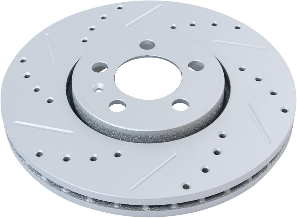 TRQ Performance Front and Rear Brake Rotor Set G Coated Drilled and Slotted Compatible with 1999-2010 Volkswagen Beetle 1999-2006 Golf 1999-2005 Jetta