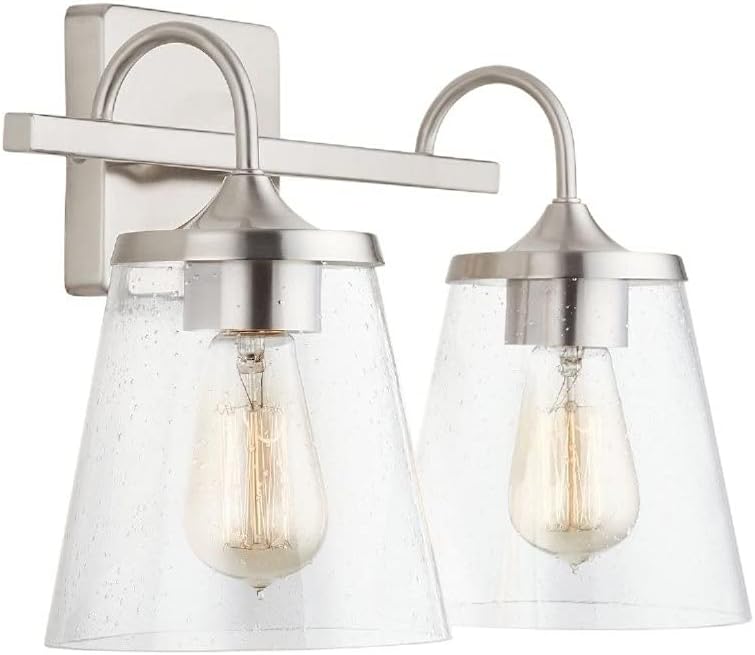 Capital Lighting 139122CH-496 Jayne Mid-Century seeded Cone Glass Bath Vanity Wall Mount, 2-Light 200 Total Watts, 11' H x 15' W, Chrome
