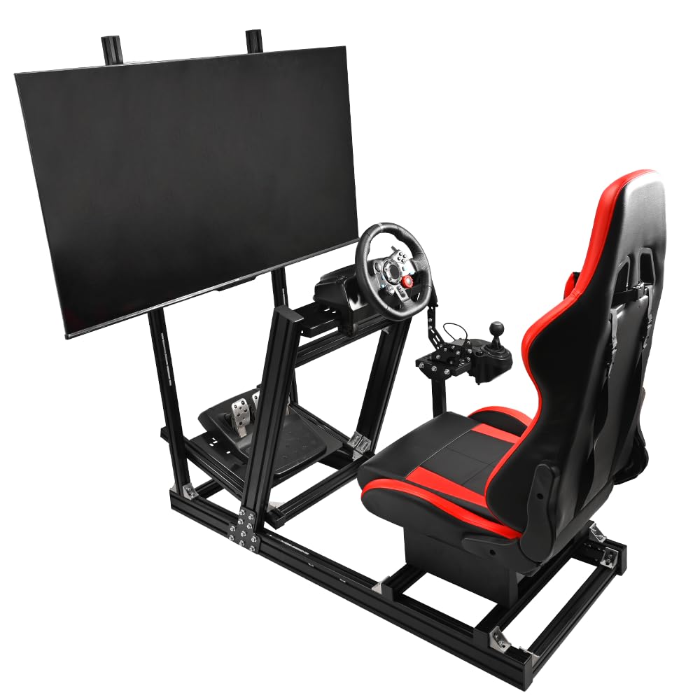Supllueer Racing Simulator Cockpit with Monitor Stand Racing Seat Formula 1 and GT Racing Fit for Logitech GPRO G29 G920,for Thrustmaster T300,for Fanatec NO Display Steering Wheel Pedal Shifter