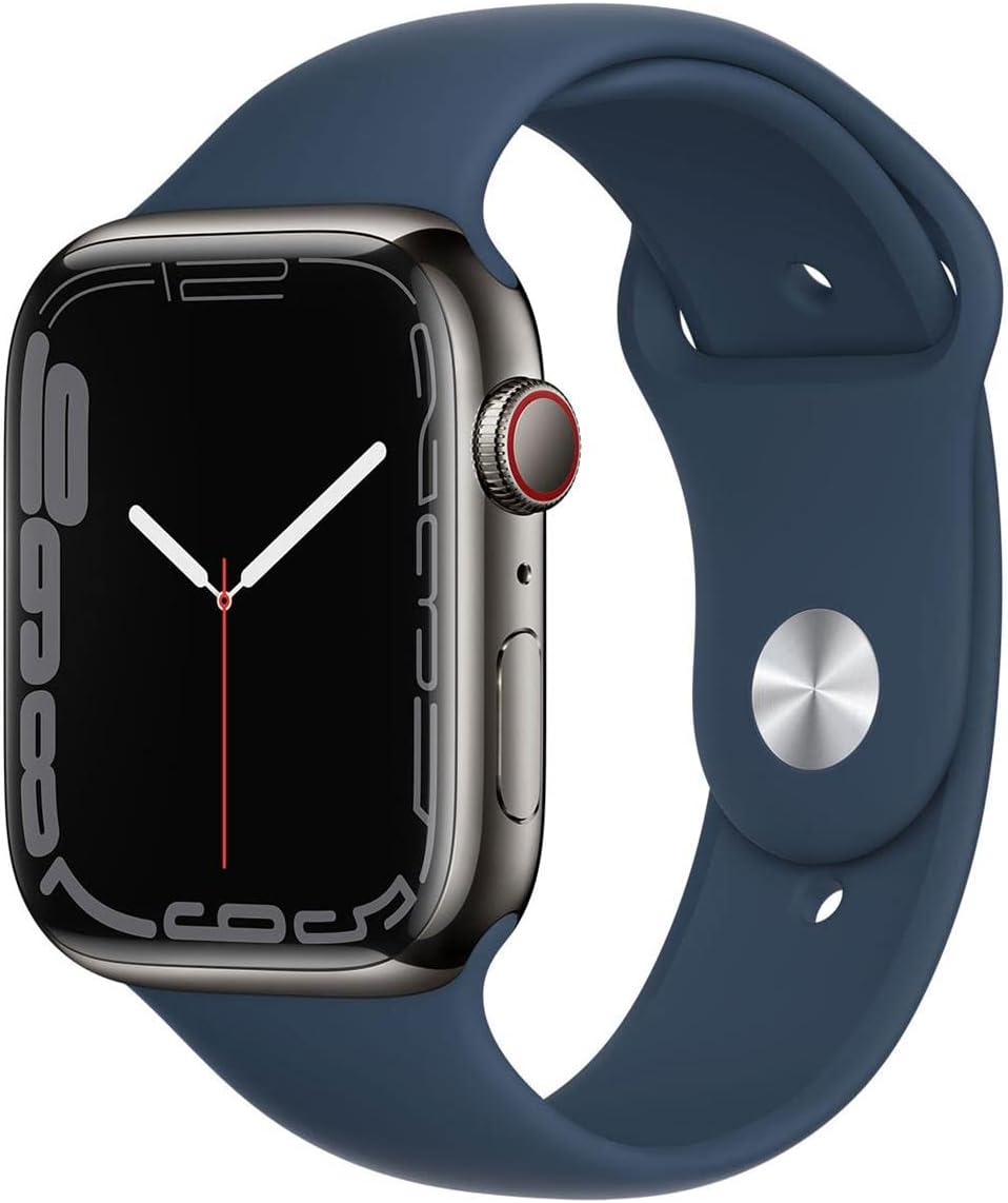 Apple Watch Series 7 (GPS + Cellular 45mm) Graphite Stainless Steel Case with Abyss Blue Sport Band (Renewed)