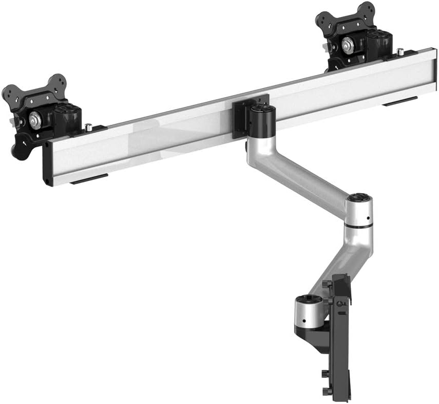 Dual Monitor Slatwall Mount with Cross Bar and Dual Swivel Arm for Compatible Apple Displays
