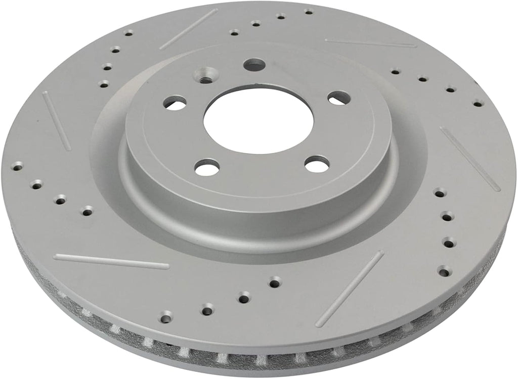 TRQ Front and Rear Brake Rotor Set G Coated Drilled and Slotted Compatible with 2011-2014 Ford Mustang
