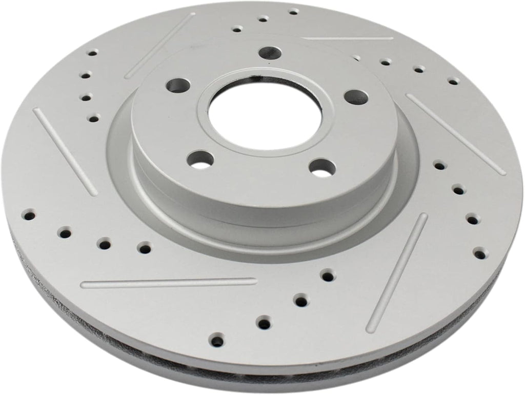 TRQ Performance Front and Rear Brake Rotor Set G Coated Drilled and Slotted Compatible with 2013-2017 Ford C-Max 2013-2016 Escape