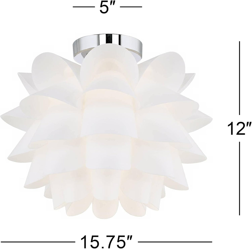 Possini Euro Design White Flower Modern Ceiling Light Semi Flush-Mount Fixture 15 3/4' Wide Chrome for Bedroom Kitchen Living Room Hallway Dining Bathroom Schoolhouse House