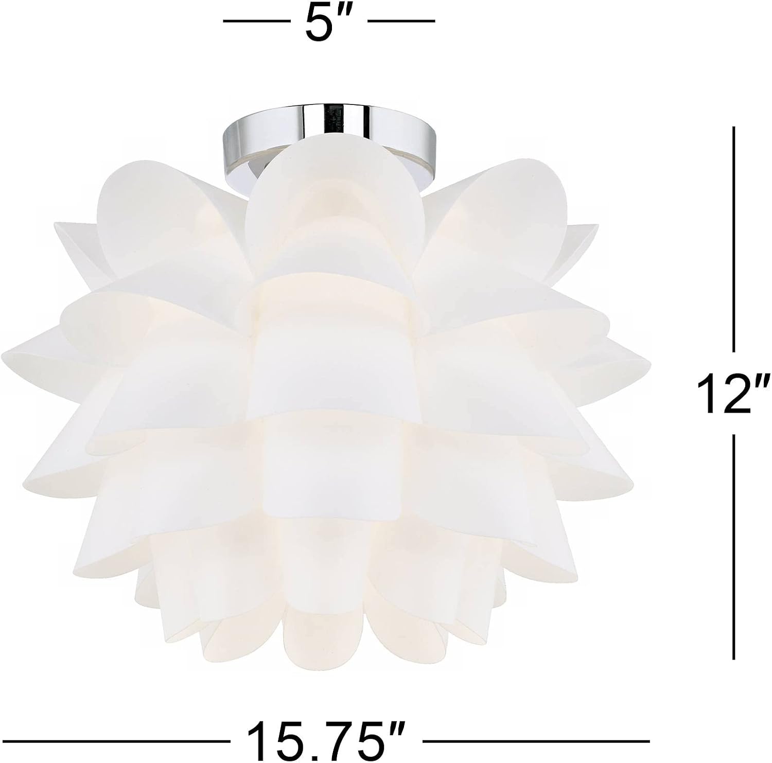 Possini Euro Design White Flower Modern Ceiling Light Semi Flush-Mount Fixture 15 3/4' Wide Chrome for Bedroom Kitchen Living Room Hallway Dining Bathroom Schoolhouse House