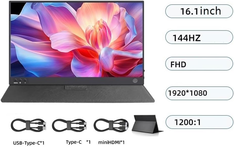 Portable Monitor for Laptop 16.1 Inch Laptop External Expansion Sub-Screen 1080HD 144hz Portable Monitor Portable Gaming Monitor