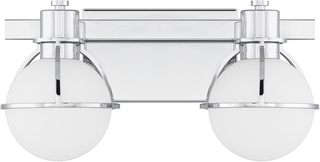 Savoy House 8-1060-2-11 Pierce Vintage Industrial Opal Glass Bathroom Vanity Wall Light, 2-Light 120 Total Watts, 8' H x 16' W, Chrome