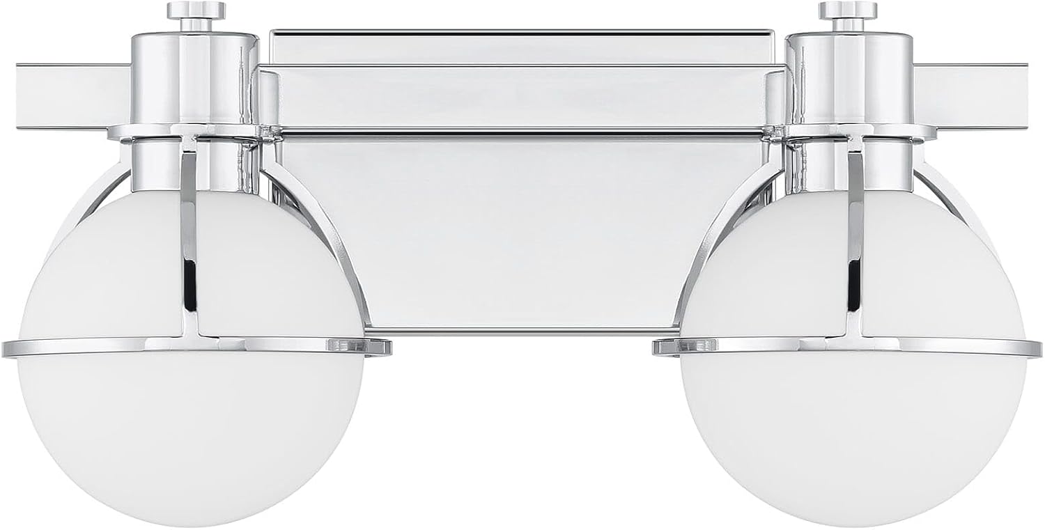Savoy House 8-1060-2-11 Pierce Vintage Industrial Opal Glass Bathroom Vanity Wall Light, 2-Light 120 Total Watts, 8' H x 16' W, Chrome