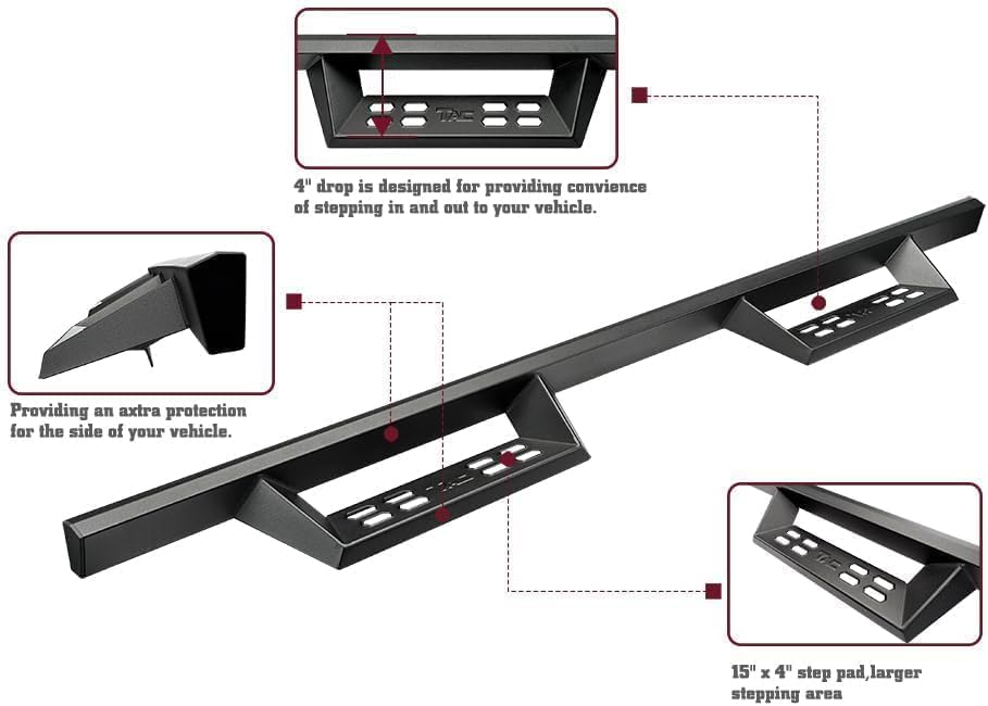 TAC Sniper Running Boards Fit 2024-2026 Toyota Tacoma Double Cab (Incl. Hybrid Model) 4' Drop Side Steps Nerf Bars Automotive Exterior Accessories Fine Texture Black 2pcs