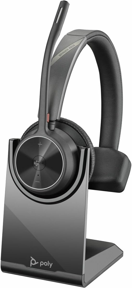 Poly - Voyager 4310 UC Wireless Headset (Plantronics) - Single-Ear Headset w/Mic - Connect to PC/Mac via USB-A Bluetooth Adapter, Cell Phone via Bluetooth - Works with Teams (Certified), Zoom & More