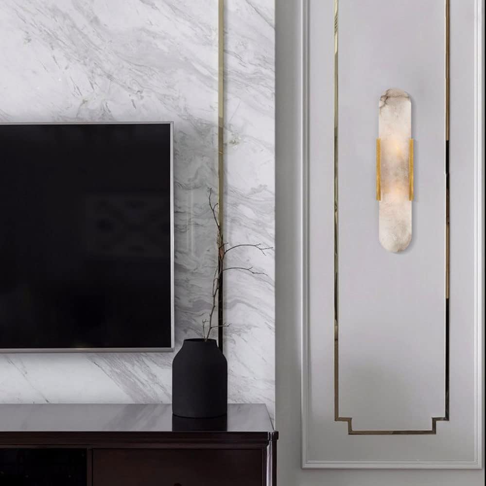 Modern Home Decoration White Marble Wall Sconce White Alabaster Sleek Unique Wall Light Bathroom Vanity Light Fixture Long Bedroom Wall Lamp Modern Lighting for Living Room Hallway