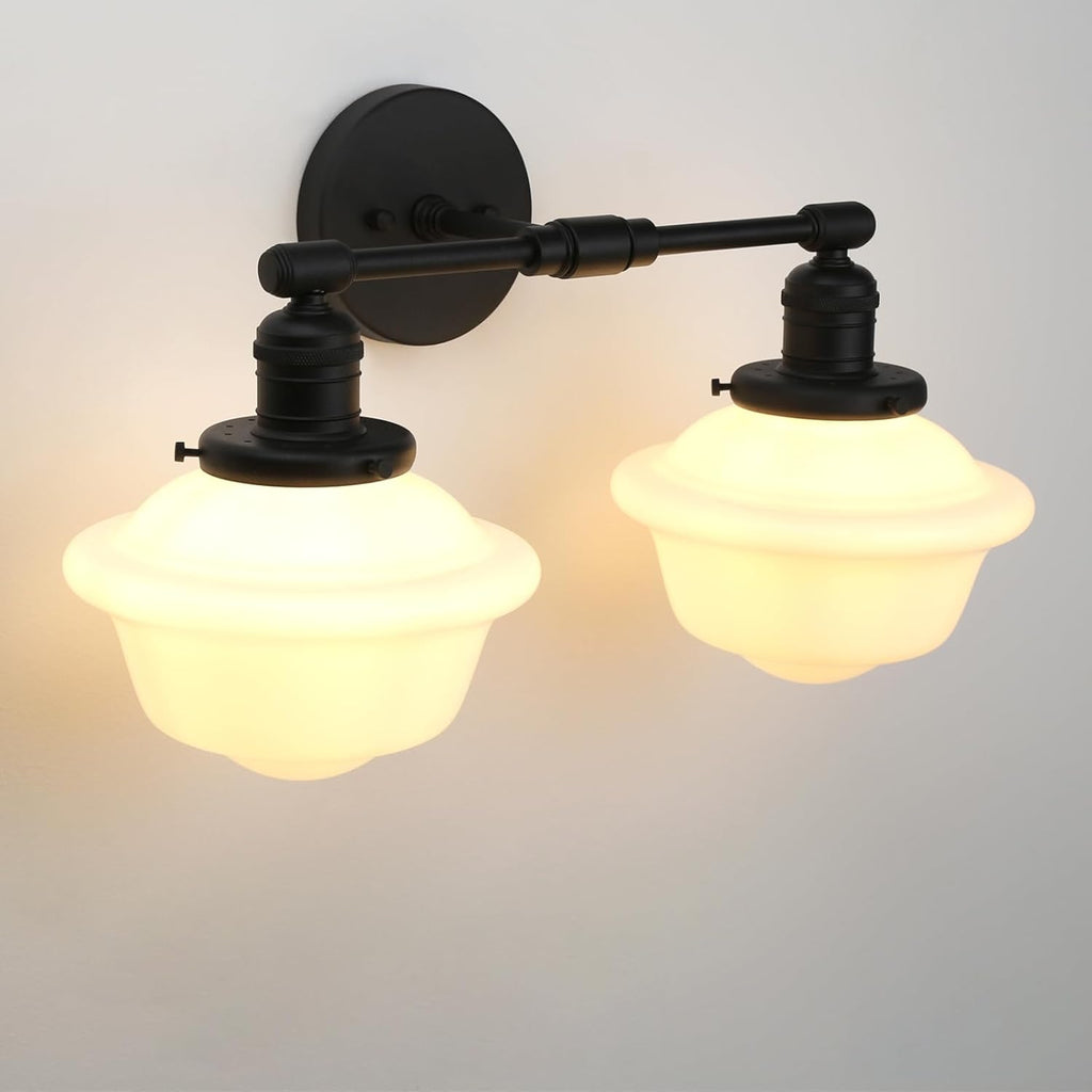 Pathson 2-Lights Milk White Glass Wall Sconce Lights, Modern Classic Wall Vanity Lighting for Living Room Bathroom Bedroom