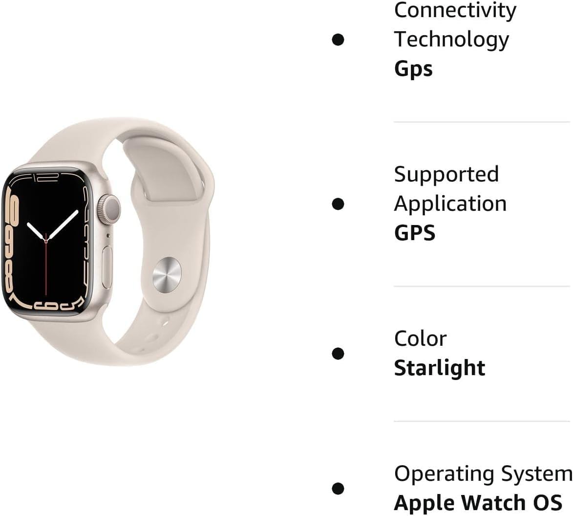 Apple Watch Series 7 (GPS, 45mm) Starlight Aluminum Case with Starlight Sport Band, Regular (Renewed)