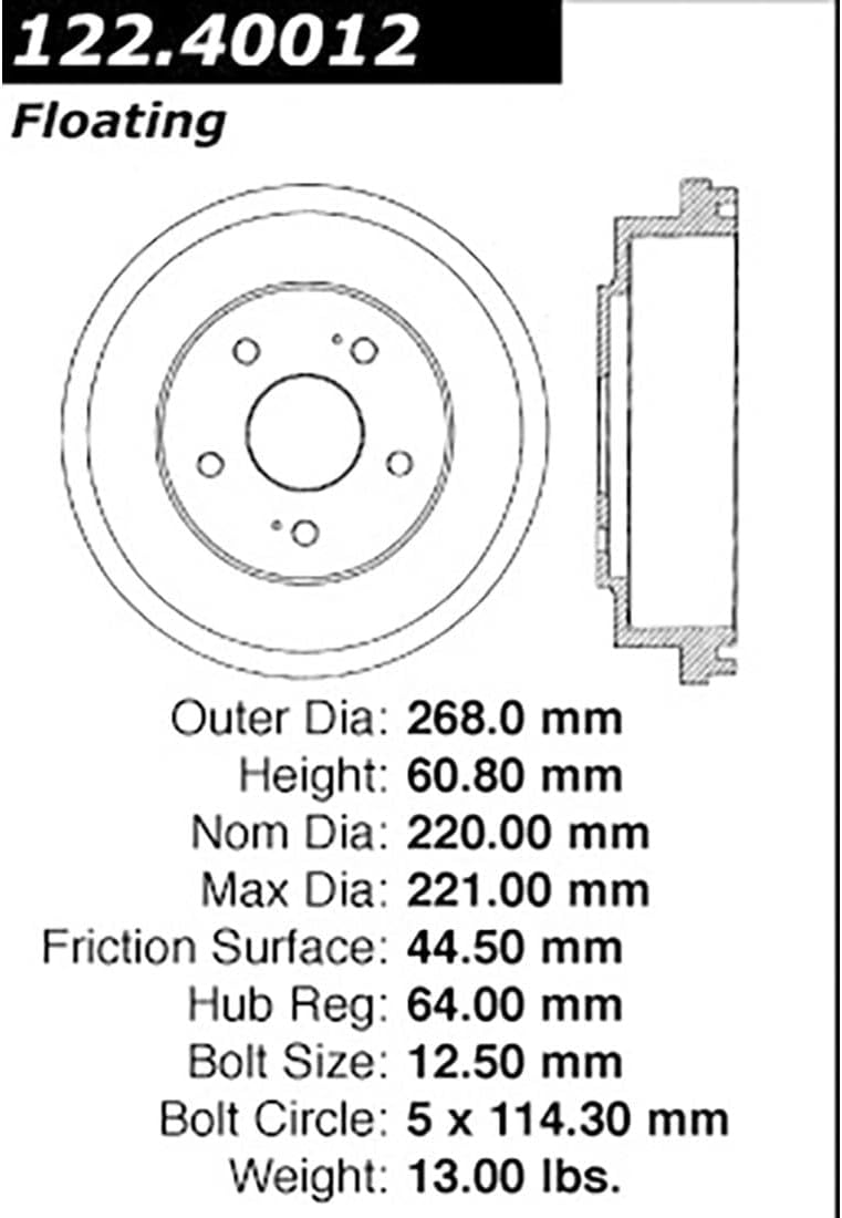 Rear Drum Brake Kit, 2Pcs Automotive Replacement Brake Drums for Honda Civic 1.8L 2006 2007 2008 2009 2010 2011 2012 2013 2014 2015, for Honda Accord 2.4L 2003 2004 2005 2006 2007