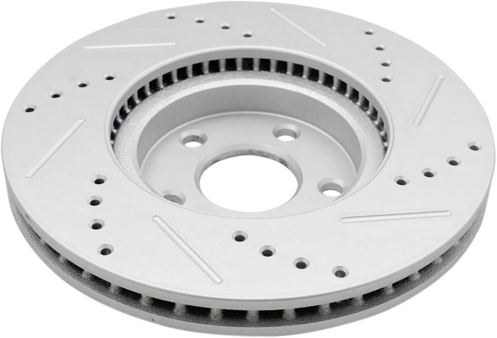 TRQ Performance Front and Rear Brake Rotor Set Coated Drilled Slotted Compatible with 13-20 Ford Fusion 13-16 Lincoln MKZ Hybrid with 302mm Rear Rotors