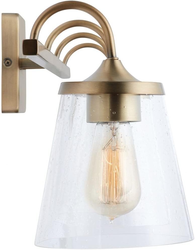 Capital Lighting 139142AD-496 Jayne Unique Rectangular Clear Seeded Glass Bath Vanity Wall Mount, 4-Light 400 Total Watts, 11' H x 33' W, Aged Brass
