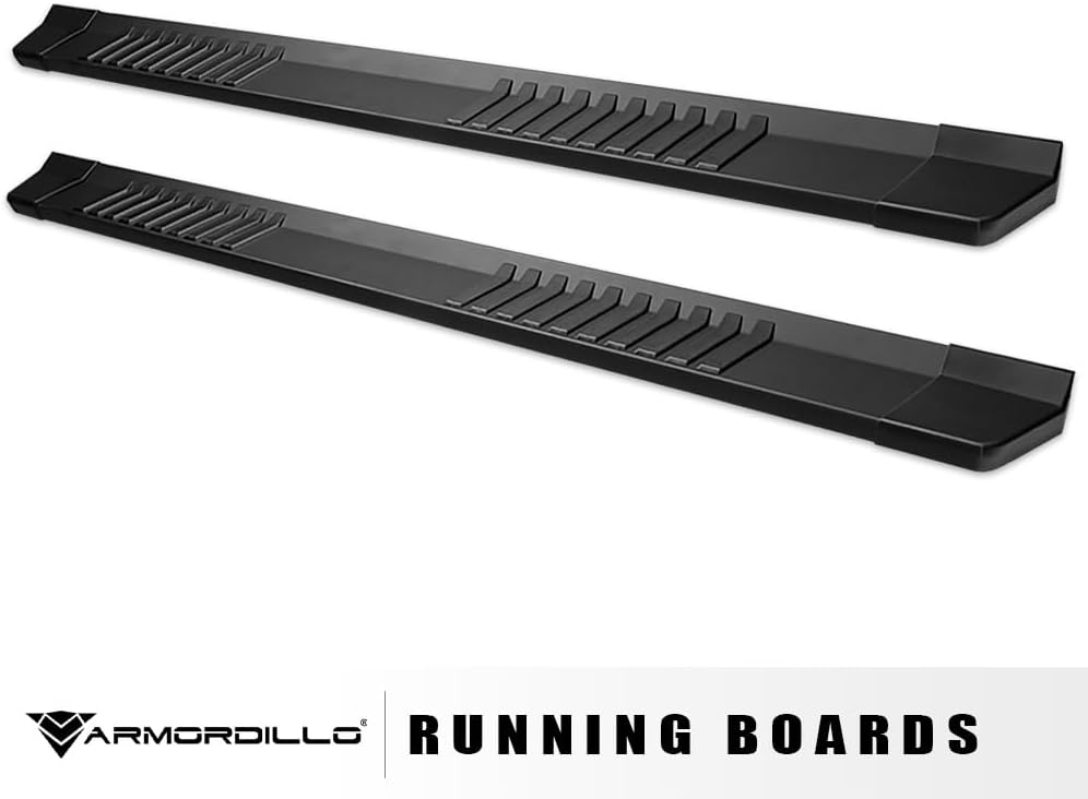 Armordillo 6' OE Style with Polymer Stripes Aluminum Running Boards|Compatible with 2019-2025 Chevy Silverado/GMC Sierra Double (Extended) Cab|8735770|Matte Black|Side Step Nerf Bars