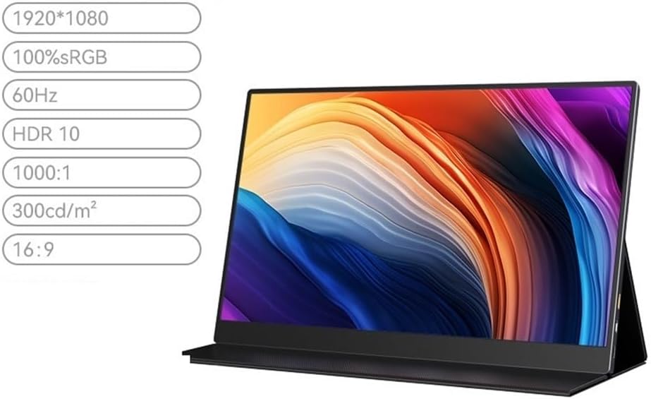 Portable Monitor for Laptop 156-inch 1920 * 1080 60HZ HDR10 100% sRGB Color Gamut Portable Display External Screen Portable Gaming Monitor