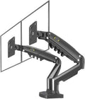 F160 Gas Spring Dual Monitor Stand 10'-27' 360° Rotation Holds 2-9kg Screens Adjustable Height Black Desktop Mount for Optimal Viewing and Ergonomic Setup