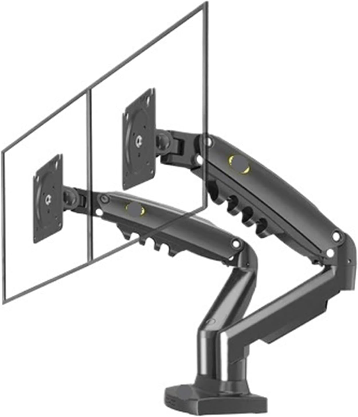 F160 Gas Spring Dual Monitor Stand 10'-27' 360° Rotation Holds 2-9kg Screens Adjustable Height Black Desktop Mount for Optimal Viewing and Ergonomic Setup
