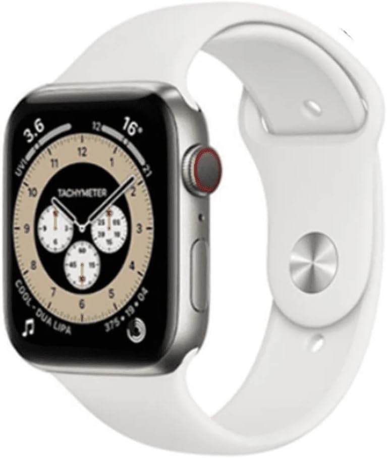 Apple Watch Series 6 (GPS + Cellular, 44mm) - Titanium Case with White Sport Band (Renewed)