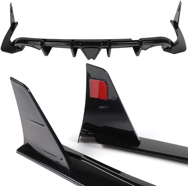 Stay-Tuned Rear Bumper Diffuser Spoiler Lip W/LED Brake Light Compatible with 2014-2017 Infiniti Q50, Auto Body Kit Replacement Parts, Car Mods Exterior Accessories (Painted Black/Smoke LED)