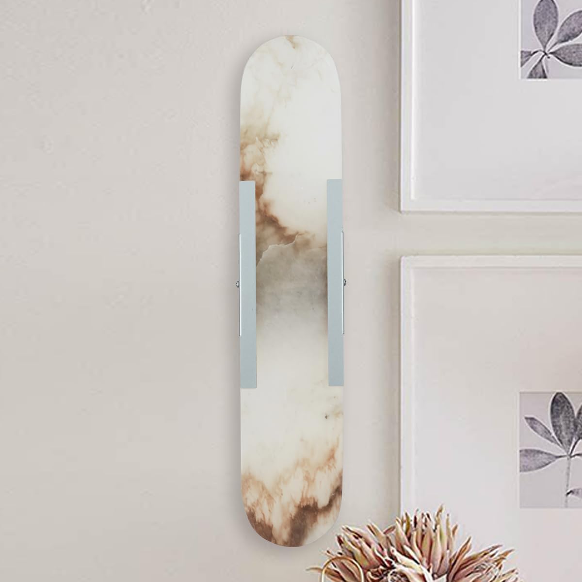 20 Inch Alabaster Wall Sconce, Natural Marble Vanity Light, Unique Natural Stone Texture Light with Premium Metal, White Stone Wall Mount Lamp for Bathroom, Bedroom, Living Room (Brushed Nickel)